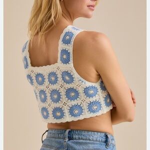 Rebellion Blue and White Crochet Tank Top